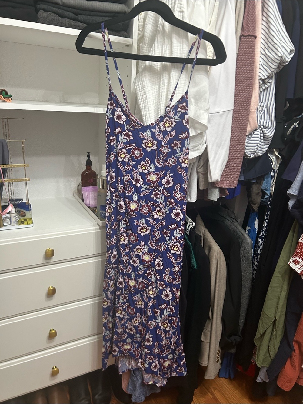 GAP Floral Maxi Slip Dress in Deep Blue with Cream Flowers